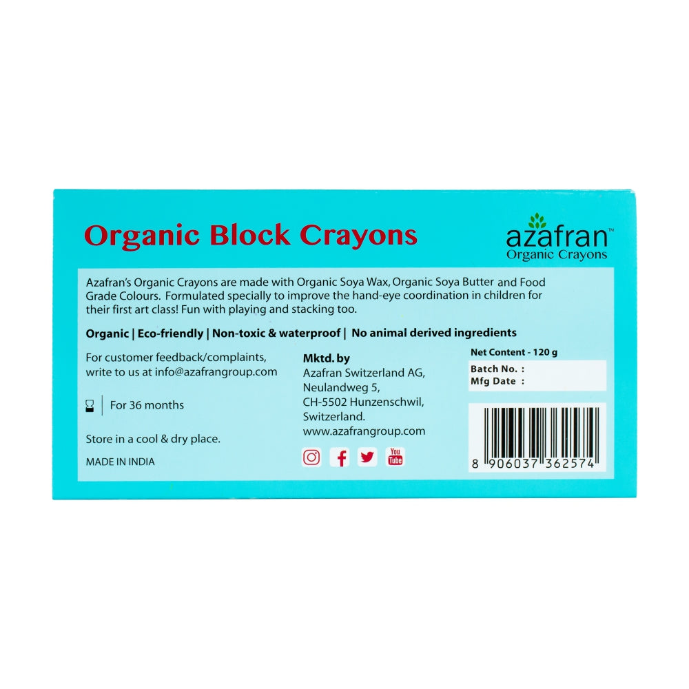 Organic Block Crayons, Standard Size, 16 Colors -1Nos.