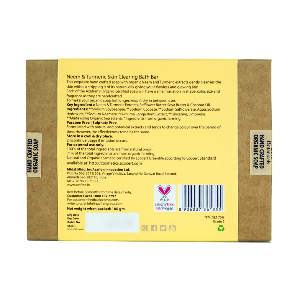 Organic Neem & Turmeric Skin Clearing Bath Bar - 100gm