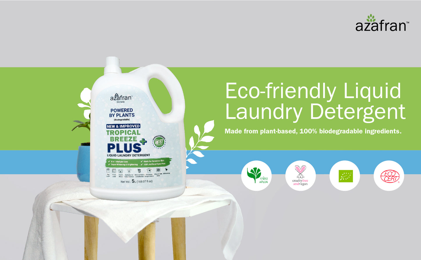 New & Improved Tropical Breeze Plus 8 in 1 Plant Based Liquid Laundry Detergent Refill Pack 5L